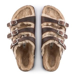 Birkenstock Brown and Cream Fur-Lined Sandals